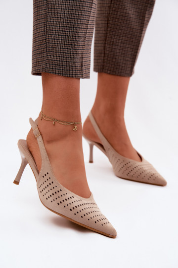 Sand faux suede sandals with thin heels made of faux suede Torielle 2
