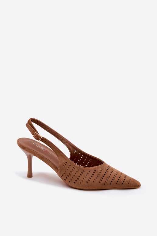 Brown perforated sandals with thin heels made of faux suede Torielle
