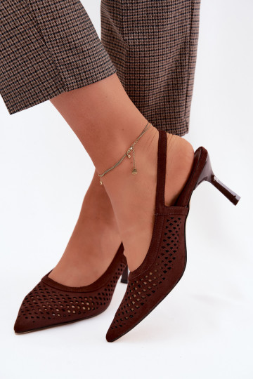 Openwork sandals with thin heels in faux suede Czekolado Velvia 2