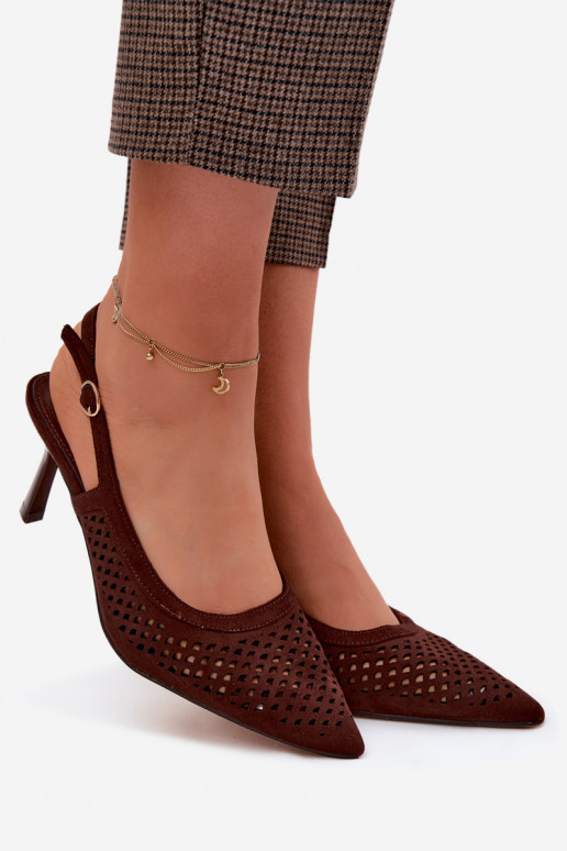 Openwork sandals with thin heels in faux suede Czekolado Velvia
