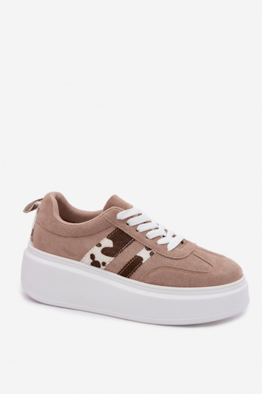 Sneakers na platformie z beżowej sztucznej zamszowej Averin