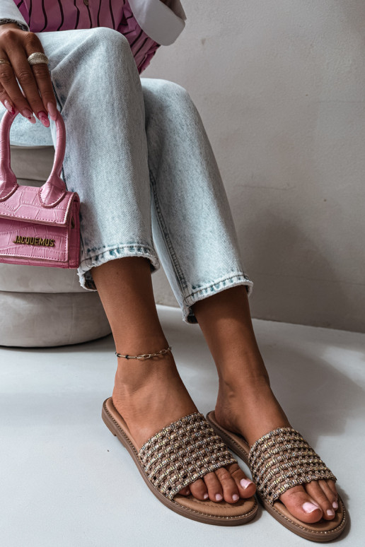Brown slippers with shiny details Fendi