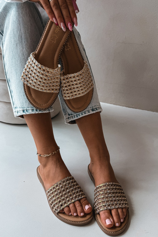 Brown slippers with shiny details Fendi