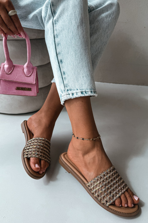 Brown slippers with shiny details Fendi