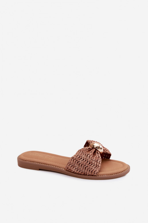 Brown slippers with gold details Goldie