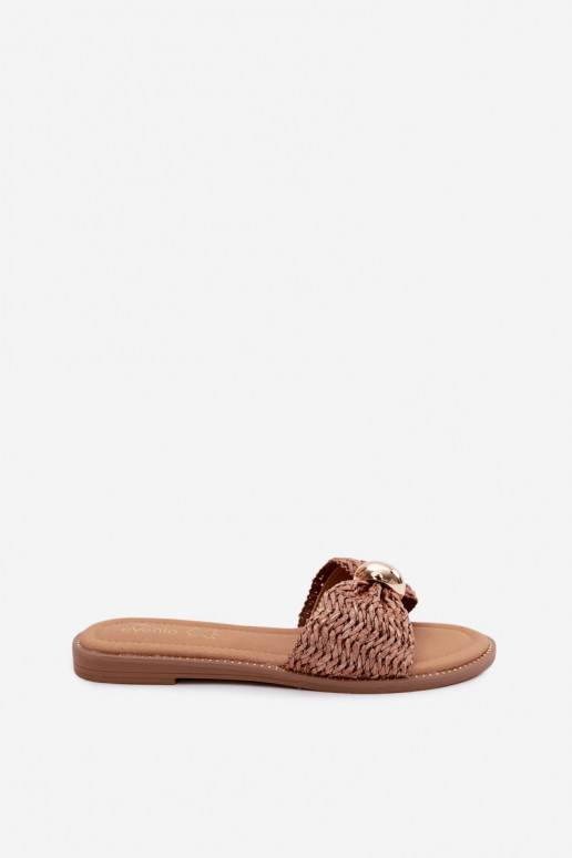 Brown slippers with gold details Goldie