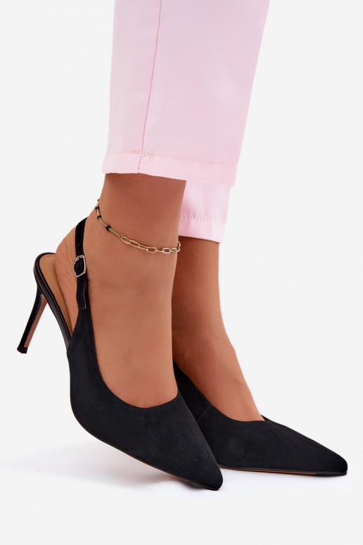 Women's sandals with thin heels in black faux suede Kandy