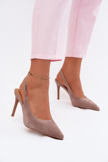 Women's sandals with thin heels in sand faux suede Kandy