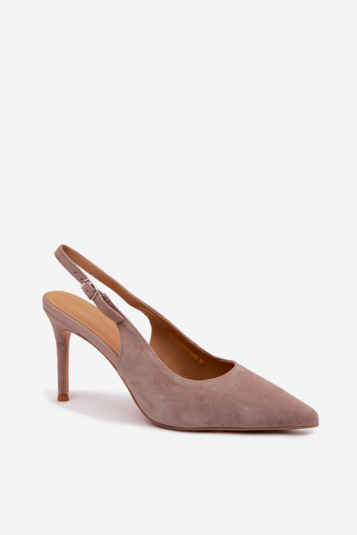 Women's sandals with thin heels in sand faux suede Kandy
