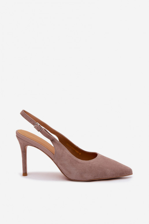 Women's sandals with thin heels in sand faux suede Kandy