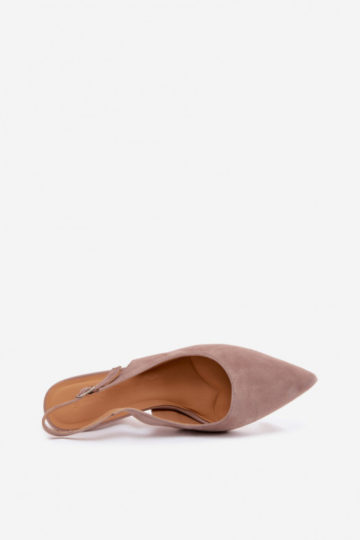 Women's sandals with thin heels in sand faux suede Kandy