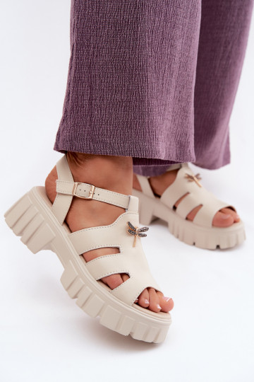 Women's platform sandals with buckle Vinceza 79627, sand color