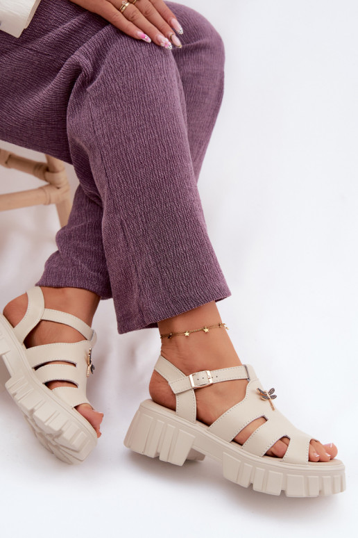 Women's platform sandals with buckle Vinceza 79627, sand color