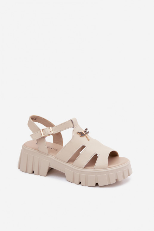 Women's platform sandals with buckle Vinceza 79627, sand color