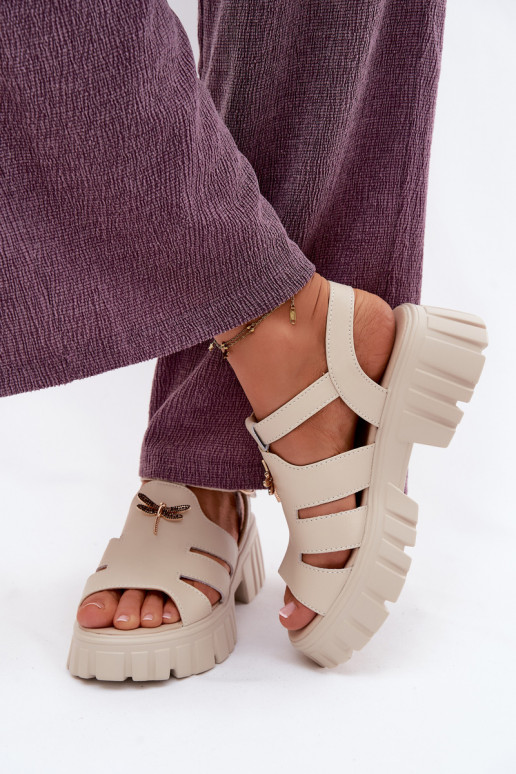 Women's platform sandals with buckle Vinceza 79627, sand color