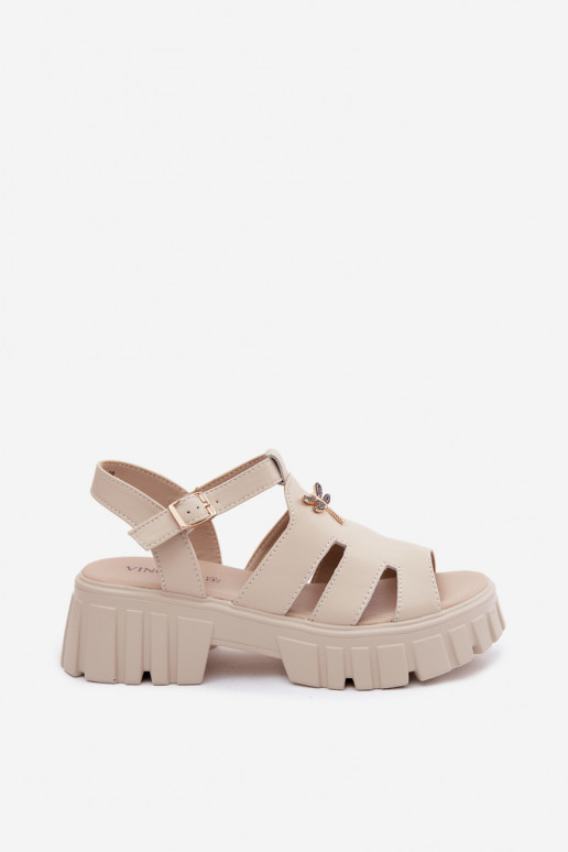 Women's platform sandals with buckle Vinceza 79627, sand color