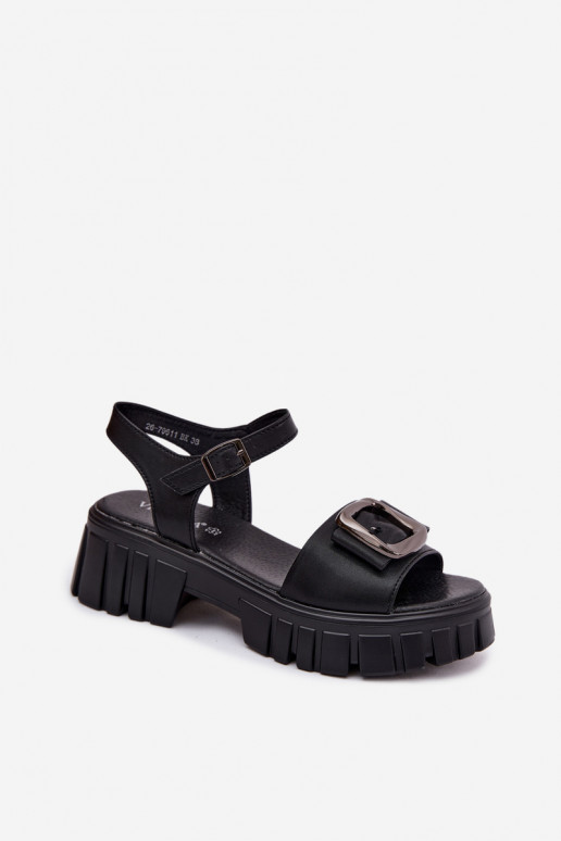 Women's platform sandals with buckles Vinceza 79611, black color