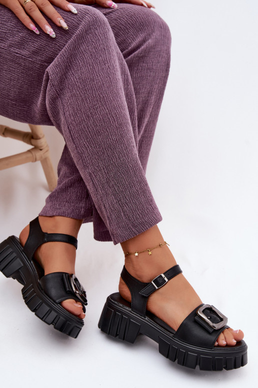 Women's platform sandals with buckles Vinceza 79611, black color