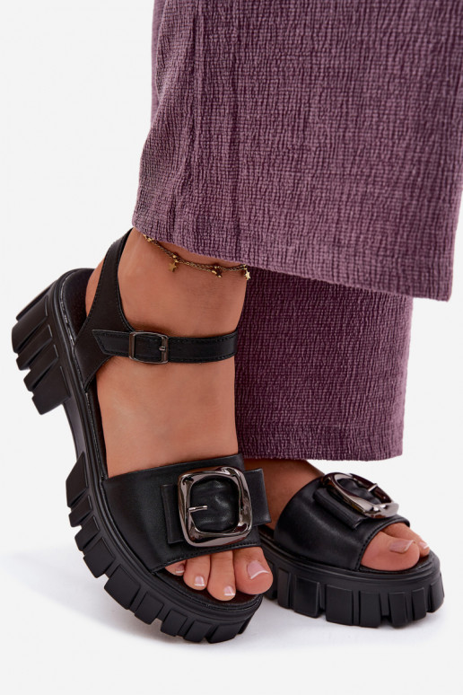 Women's platform sandals with buckles Vinceza 79611, black color