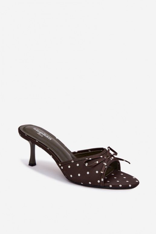 Women's slippers with bows and dots on a thin heel in green color by Shinea