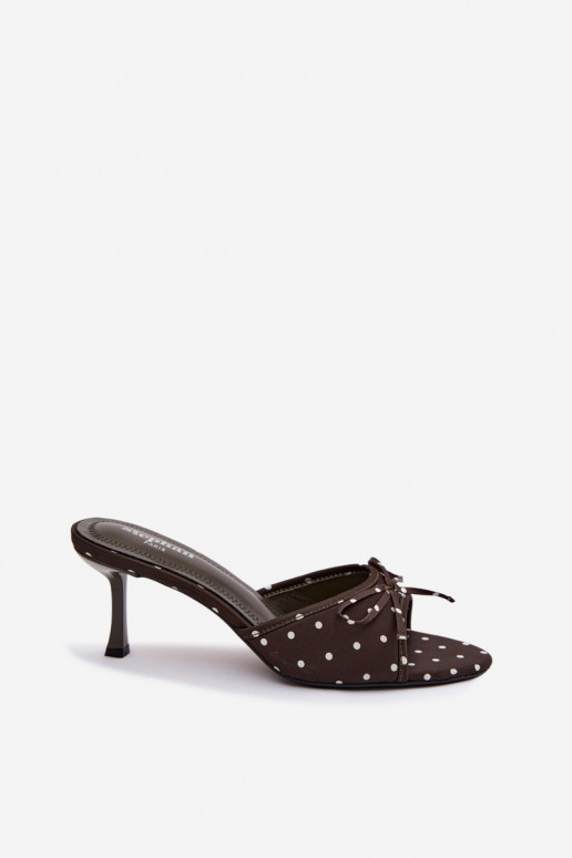Women's slippers with bows and dots on a thin heel in green color by Shinea