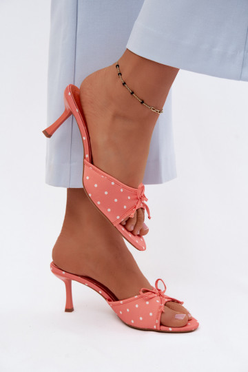 Women's slippers with bows and dots on a thin heel in orange color by Shinea 2