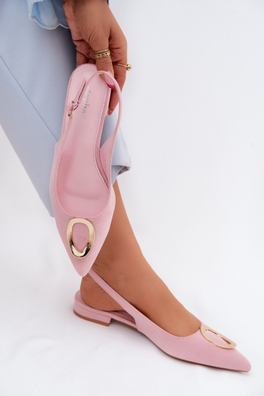 Women's sandals with a wide heel and ornaments in pink color by Sparkle