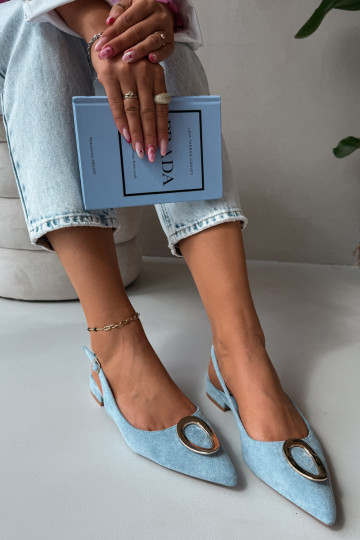 Women's sandals with a wide heel and ornaments in blue color by Sparkle