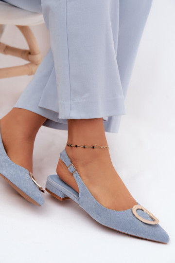 Women's sandals with a wide heel and ornaments in blue color by Sparkle 2