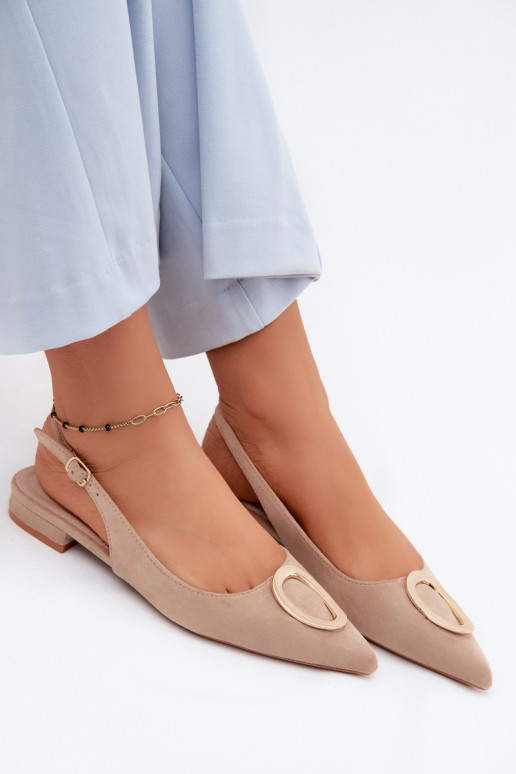 Women's sandals with a wide heel and ornaments in sand color by Sparkle