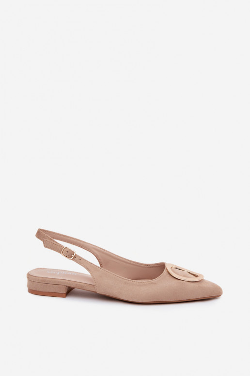 Women's sandals with a wide heel and ornaments in sand color by Sparkle