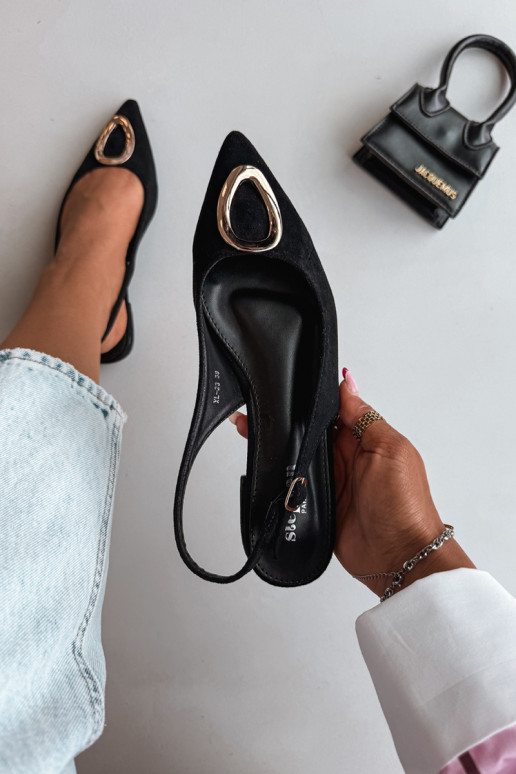 Women's sandals with a wide heel and ornaments in black color by Sparkle