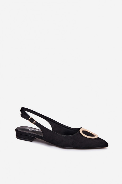 Women's sandals with a wide heel and ornaments in black color by Sparkle
