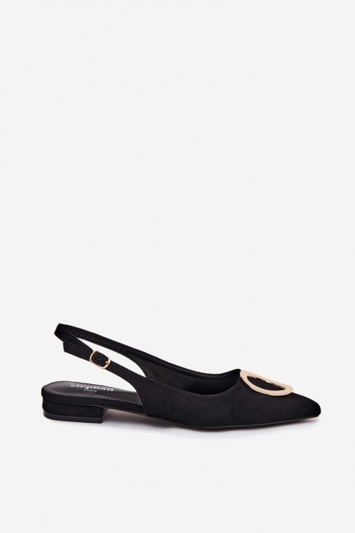 Women's sandals with a wide heel and ornaments in black color by Sparkle