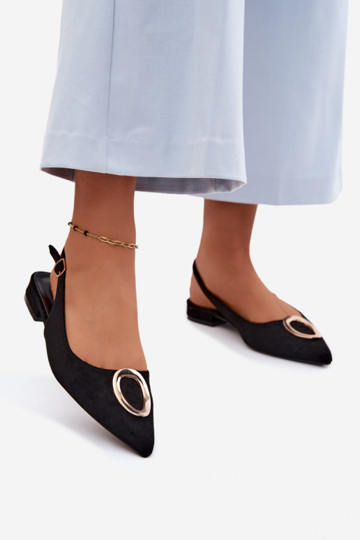 Women's sandals with a wide heel and ornaments in black color by Sparkle