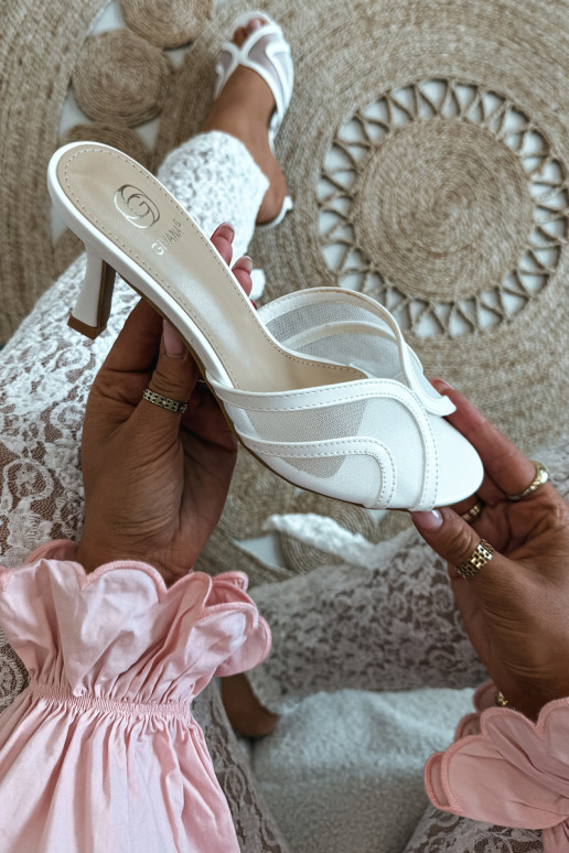Starla heeled slippers in white