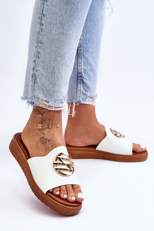 White women's slippers with ornaments Secrets