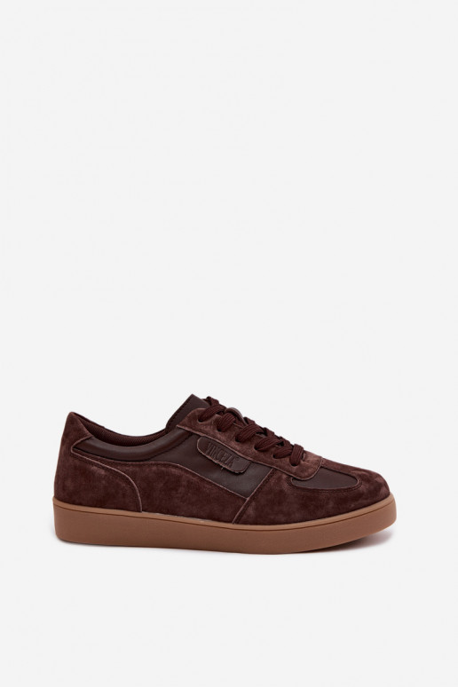 Skórzane Zamszowe Sneakersy Damskie Vinceza 7933 Czekoladowe