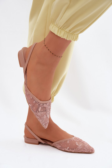 Pink mesh sandals with laces and wide heel Selissey