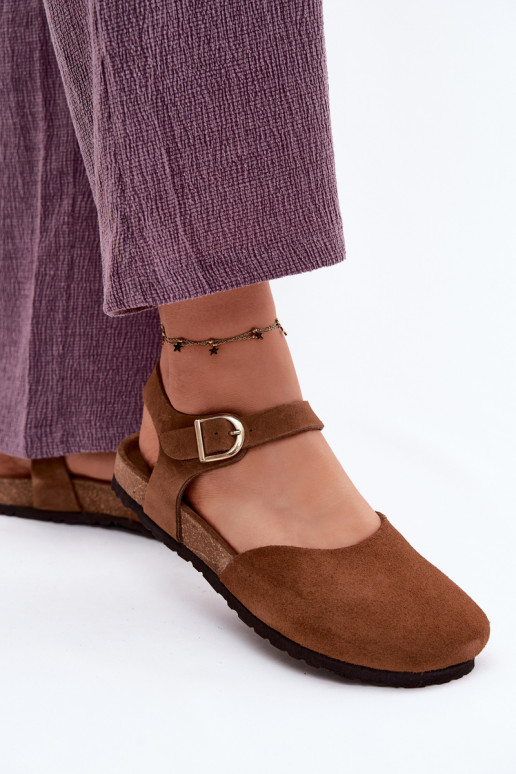 Leather suede sandals with closed toes Tai turiciejka H7365-02 brown