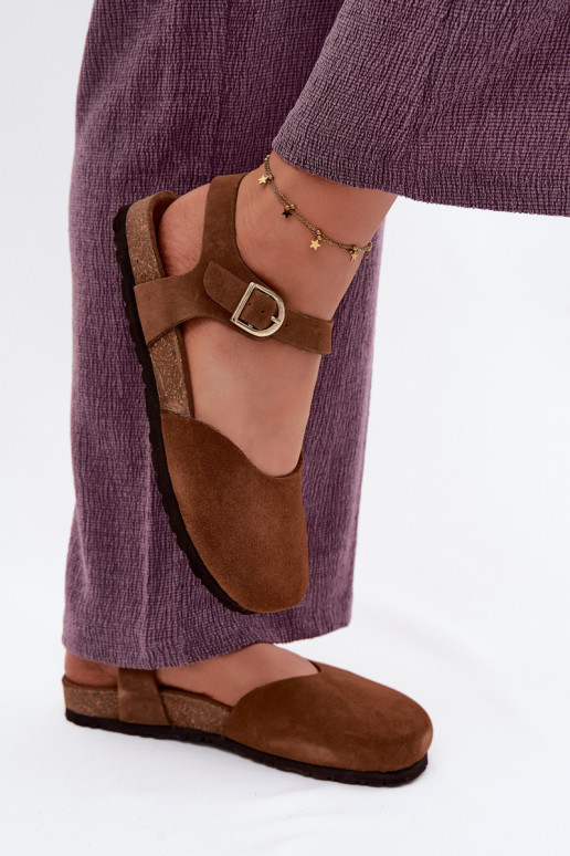 Leather suede sandals with closed toes Tai turiciejka H7365-02 brown