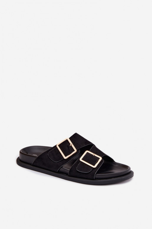 Sandala faux suede black with golden buckles Selissea