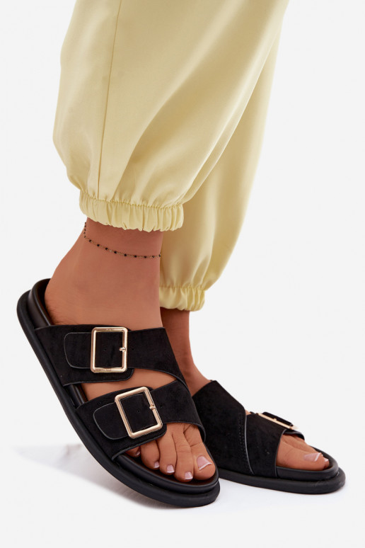 Sandala faux suede black with golden buckles Selissea