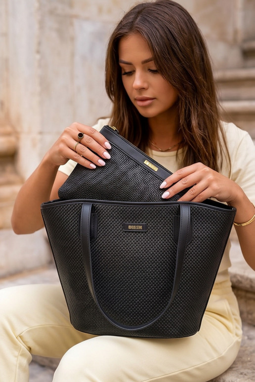 Handbag/bag with cosmetic pouch Big Star RR574071 black