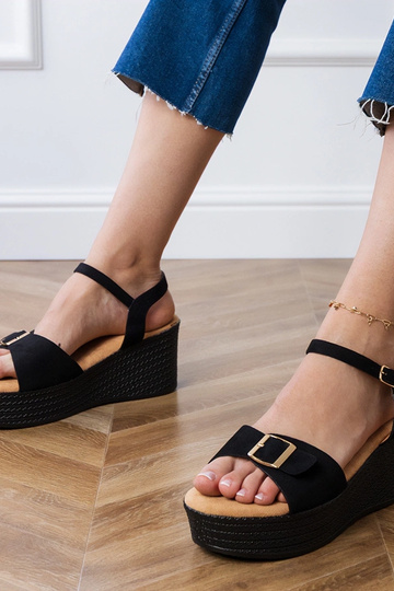 Black women's sandals with decorative buckle Sarni