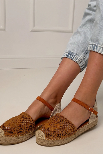 Brown perforated espadrille sandals Santos 2