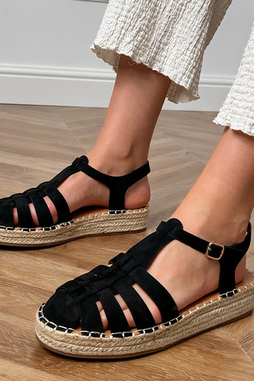 Black faux suede espadrille gladiator sandals Talejda