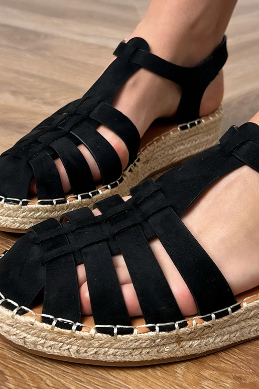 Black faux suede espadrille gladiator sandals Talejda