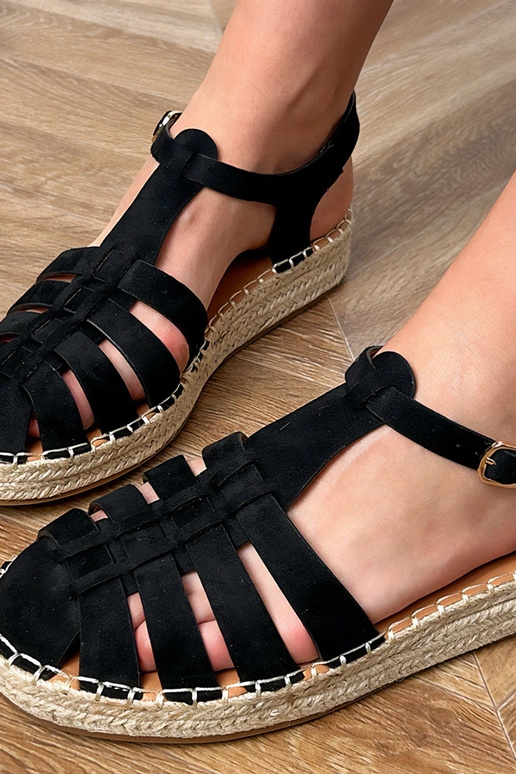 Juodos dirbtinės zomšos espadrilės gladiatoriai sandalai Talejda
