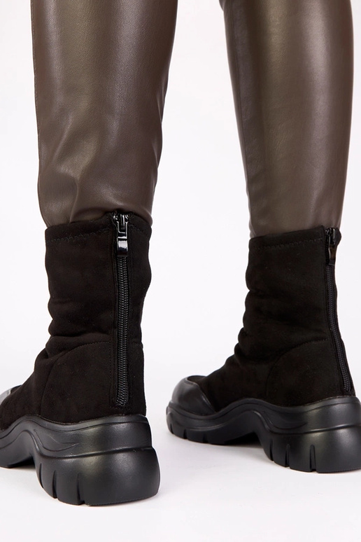 Black ankle boots made of faux suede with chunky sole Alana